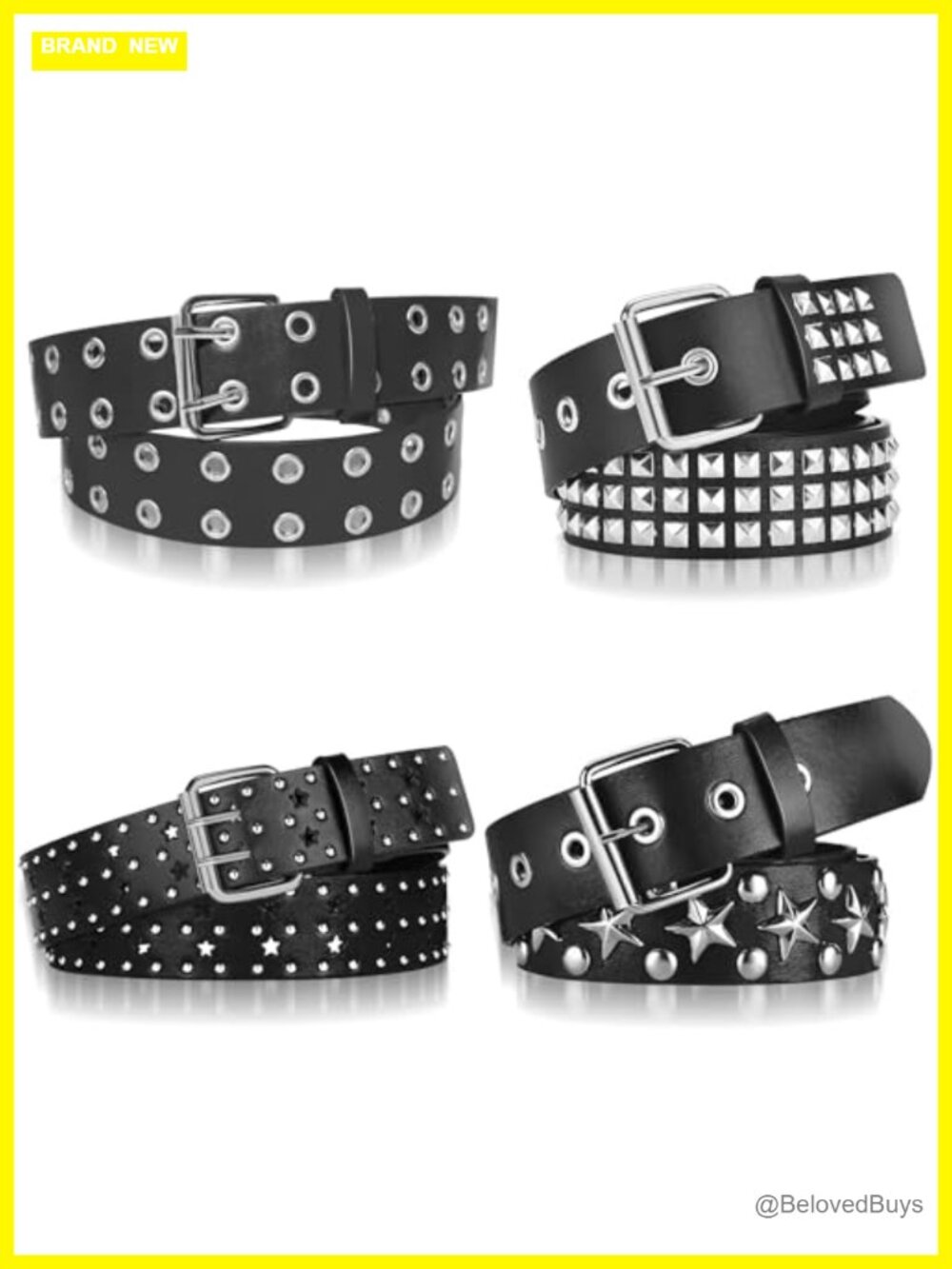 4 Pc Studded Rivet Faux Leather Punk Belt Set Gothic Costume Accessory